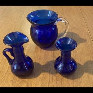 Vintage Cobalt Glass Miniature Pitcher Set